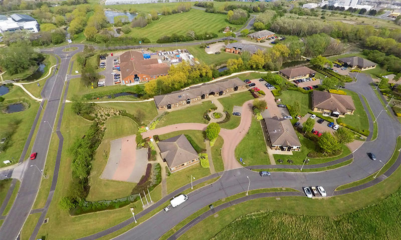 drone photo of business park in northumberland