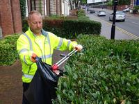 landscape contractor litter picking on public roads