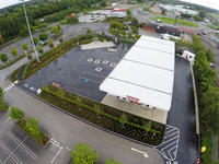 drone shot of costco petrol station with landscape renovation