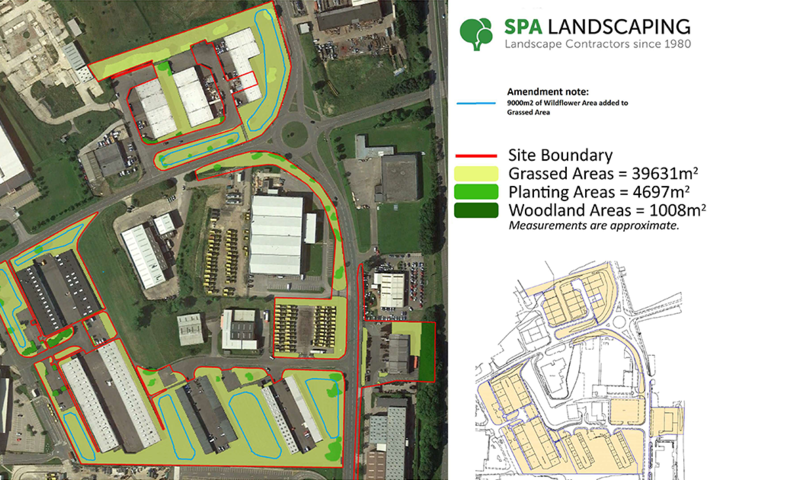 This industrial estate site had a large area laid to lawn.